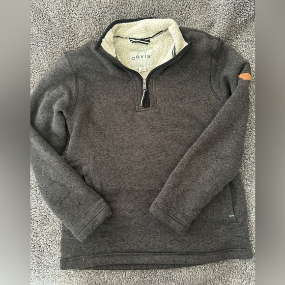 #209 Orvis Sherpa Lined Fleece Sweater Mens small Pullover 1/4 Zip Classic. - Picture 1 of 11